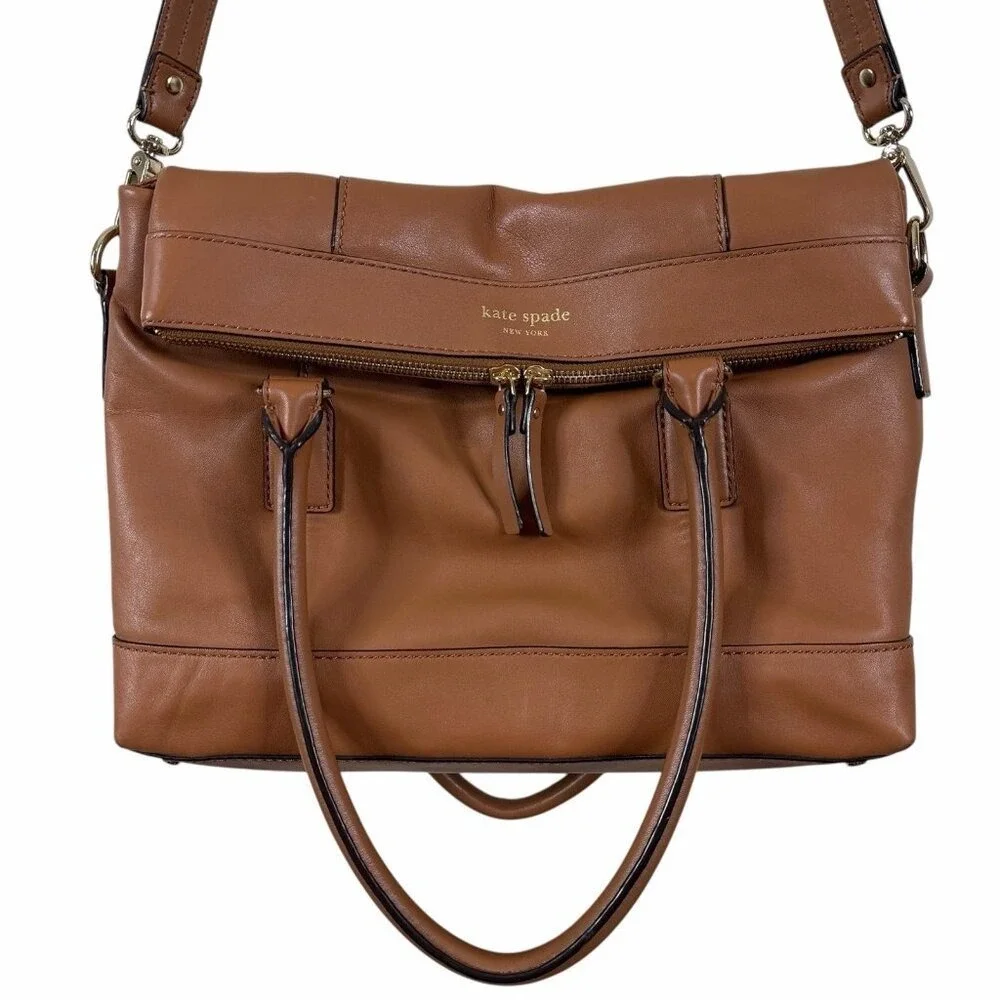 Kate Spade Cobble Hill Little Minka WKRU1251 Saddle Brown Leather Satchel Crossb